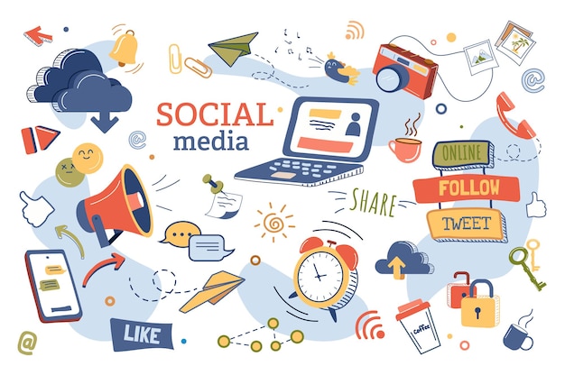 Vector social media concept isolated elements set