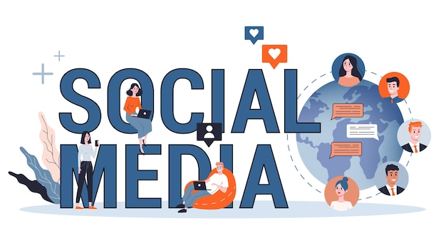social media concept. using network for posting and sharing content. promotion in the internet.  illustration