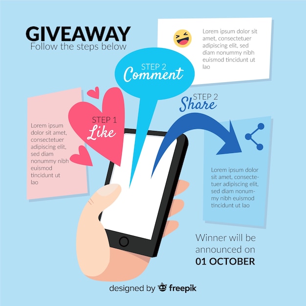 Vector social media contest steps with flat design