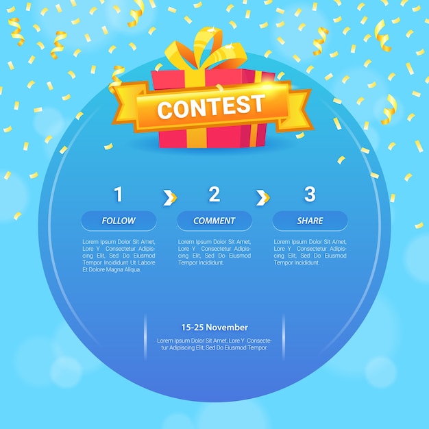 Vector social media contest template with gift box