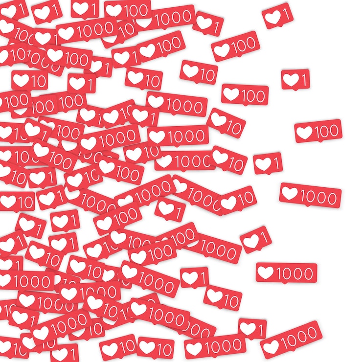 Вектор социальные медиа счетчики. как фон. иконы социальных сетей. smm, цифровой маркетинг, реклама, приложения, seo, веб-фона с падающими как счетчики изолированы на белом фоне. веб-зависимость.