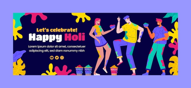 Vettore modello di copertina dei social media per la celebrazione del festival holi