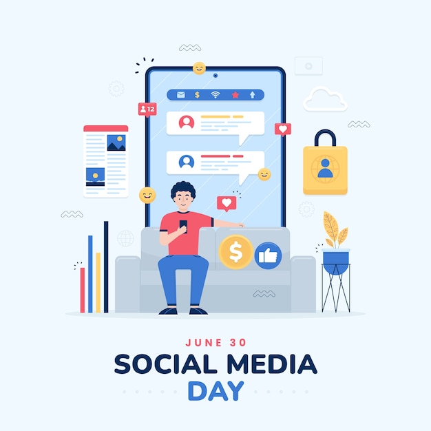 Vector social media day flat illustration