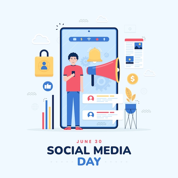 social media day flat illustration