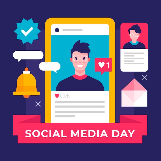 Vector social media day flat illustration