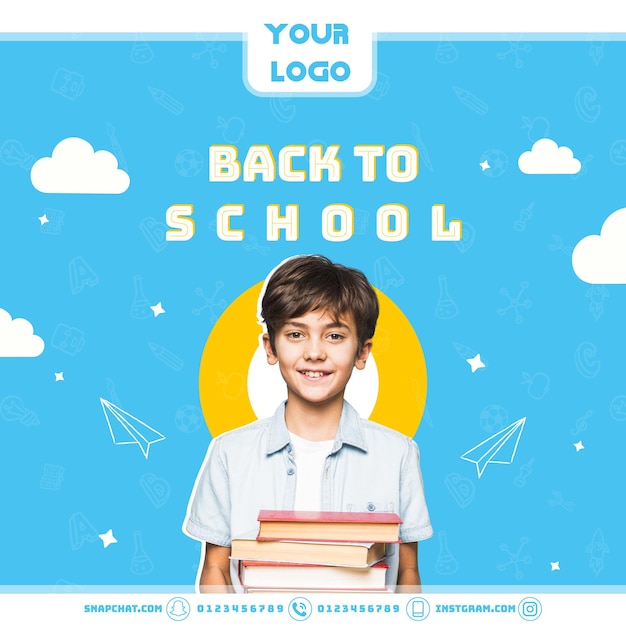 Social Media Design Child Holding Back to School Books