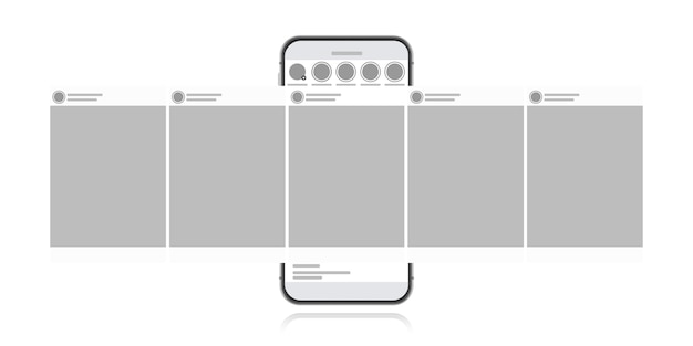 Концепция дизайна социальных средств массовой информации на белом фоне. смартфон с каруселью в социальной сети. современный плоский стиль иллюстрации.