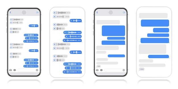 Концепция дизайна социальных сетей смартфон с экраном чата мессенджера и голосовой волной пузыри шаблона sms для составления диалогов современная векторная иллюстрация плоский стиль