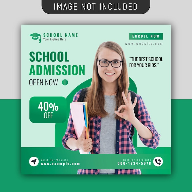 Social media design for school admission educational banner template