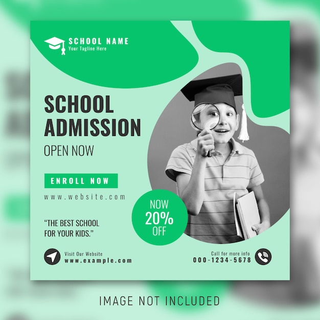 Vector social media design for school admission educational banner template