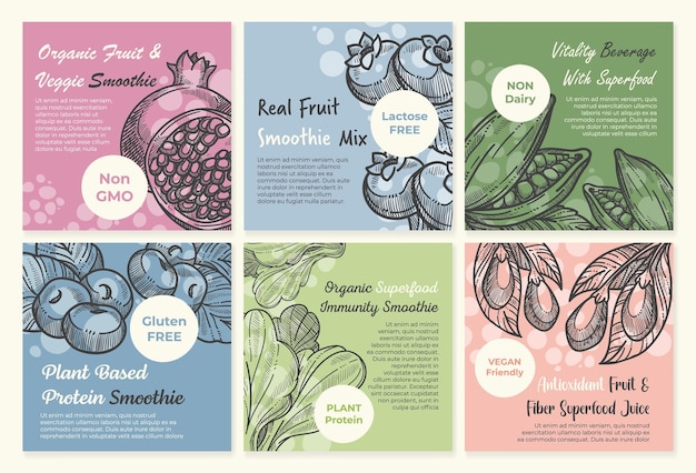 Vector social media design set with superfood smoothie