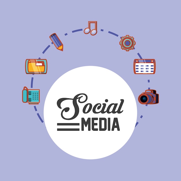 Social media design with related icons around