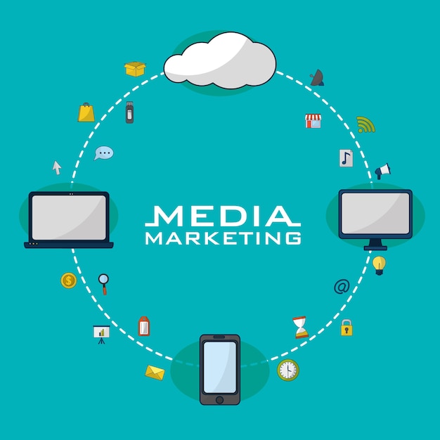 Social media e simboli di marketing digitale