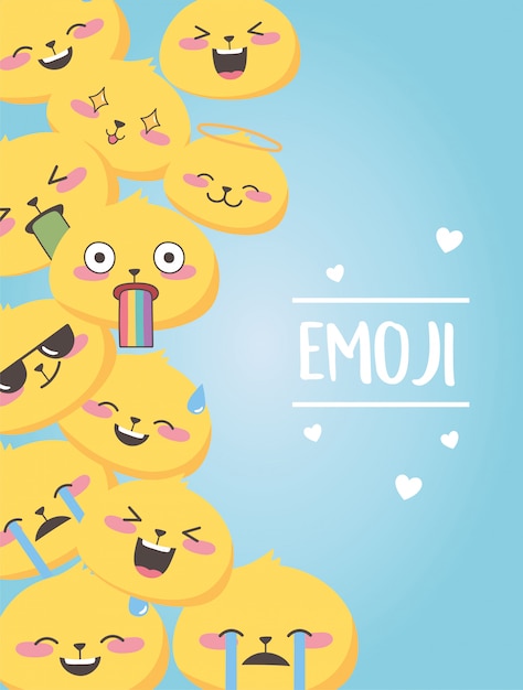 Vector social media emoji expressions faces cartoon love hearts poster