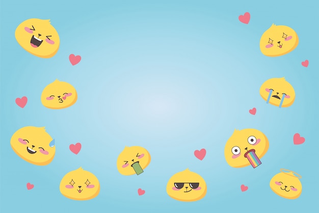 Espressioni emoji sui social media varie facce collezione di cartoni animati