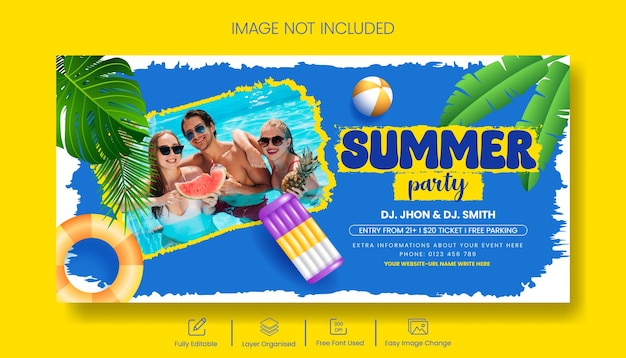 Social media Facebook cover header for Tropical summer party horizontal banner background