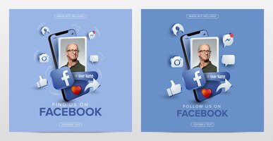 Social media facebook on mobile square template