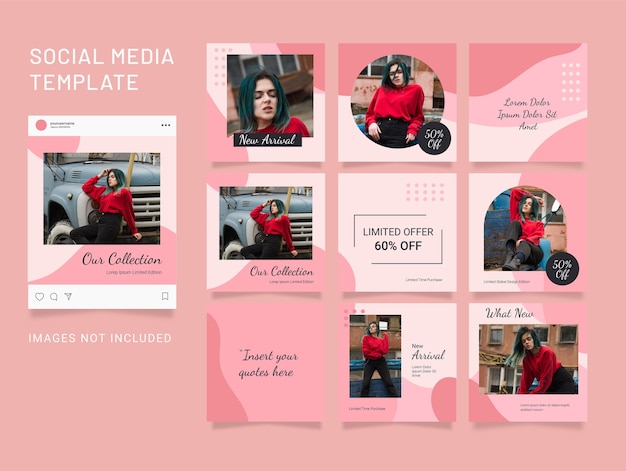 Vector social media fashion women puzzle template feed