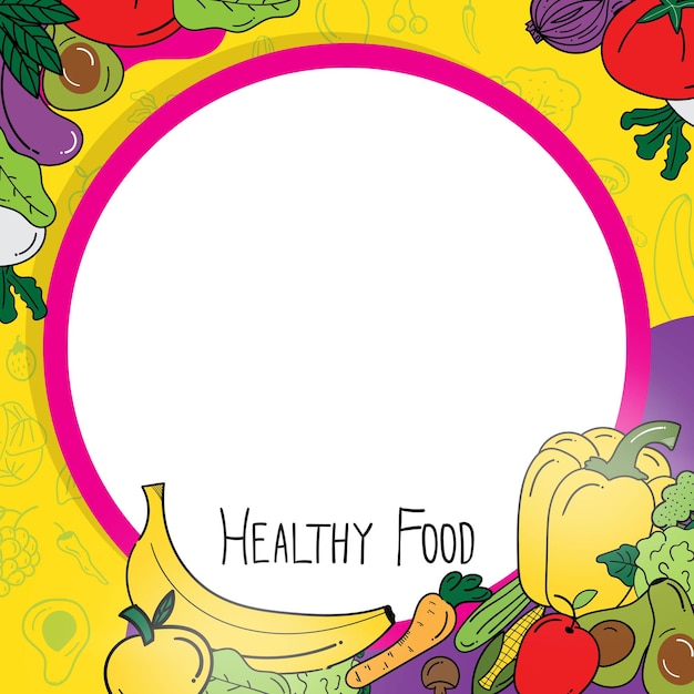 Vector social media feed fruit and vegetable with doodle style. healthy food concept. vector illustration