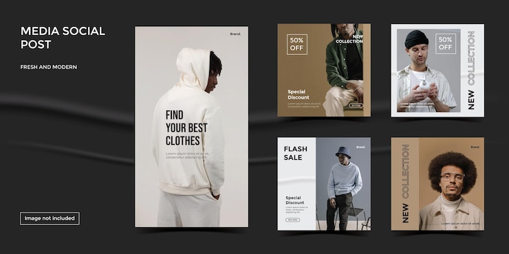 Vector social media feed post template for male fashion sale