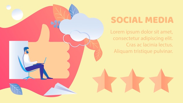 Social media feedback flat banner vector template