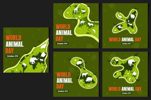 Social Media Feeds World Animal Day With Flora and Fauna Vector Illustration