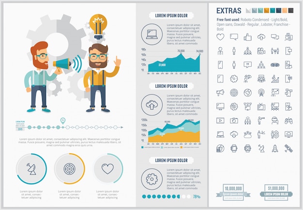 ソーシャルメディアフラットデザインインフォグラフィックテンプレートとアイコンセット