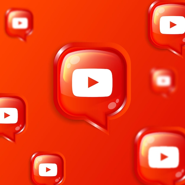 Banner di sfondo con icone youtube fluttuanti sui social media