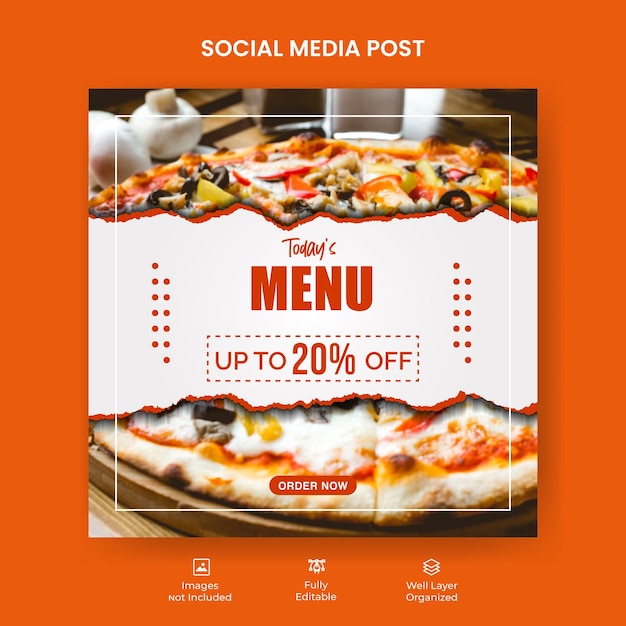 Promozione di banner alimentari sui social media e modello di progettazione post instagram