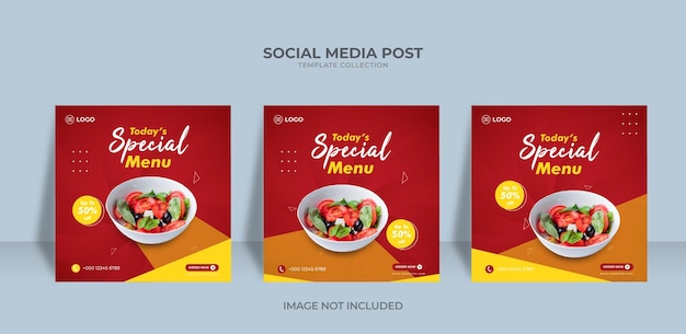 소셜 미디어 음식 디자인 레스토랑 소셜 미디어 게시물 템플릿 Premium 벡터