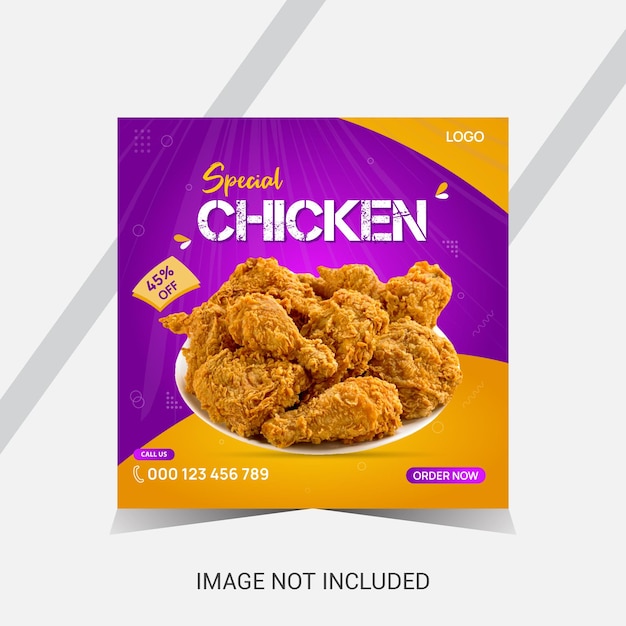 Vector social media food design square post or special chicken banner template