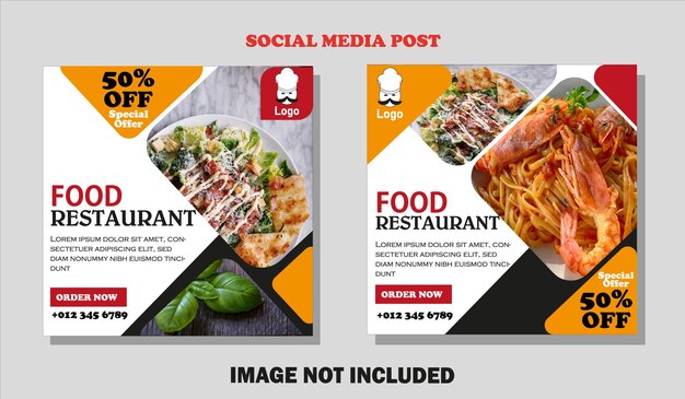 Social media food post. food special offers the promotion a template in two different designs.