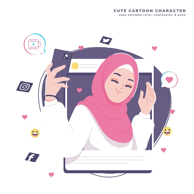 social media girl cute cartoon character