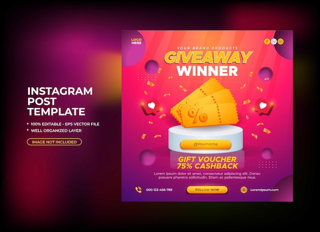 Vettore promozione del giveaway sui social media sul post di instagram