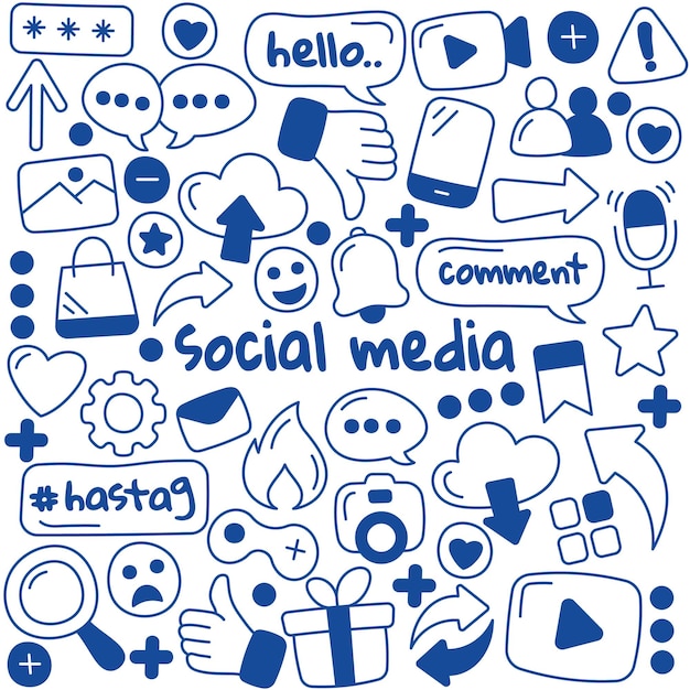 Social media in hand drawn doodles vector ilustration