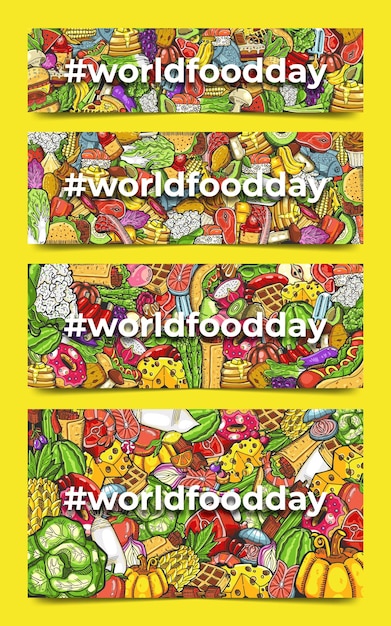 Vector social media header cover background with hand drawn world food day templates