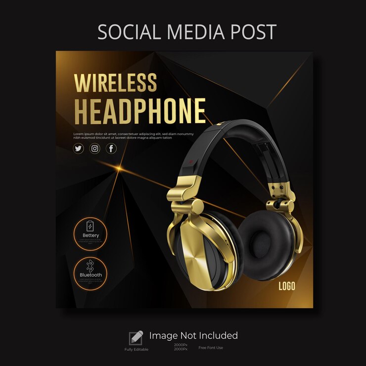Vector social media headphone post