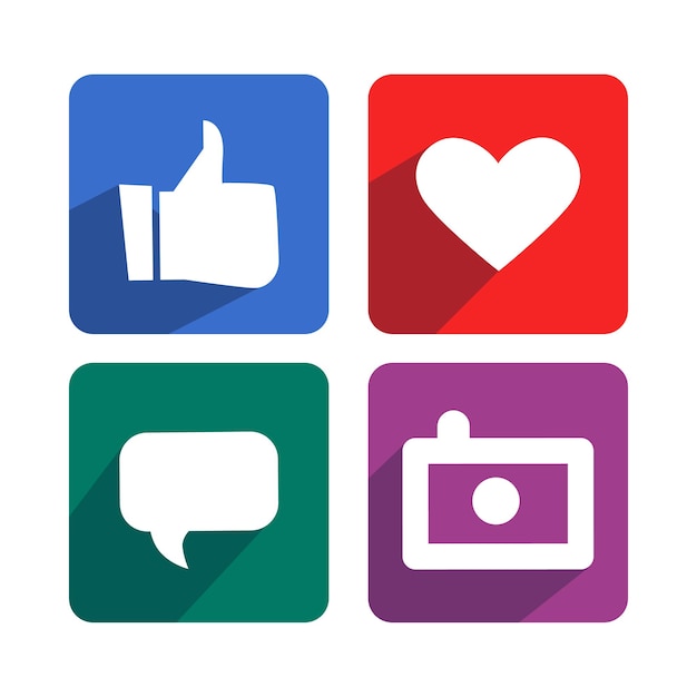 Social media icon emoji likes hearts bubble and camera online social communication applications concept Flat vector illustration