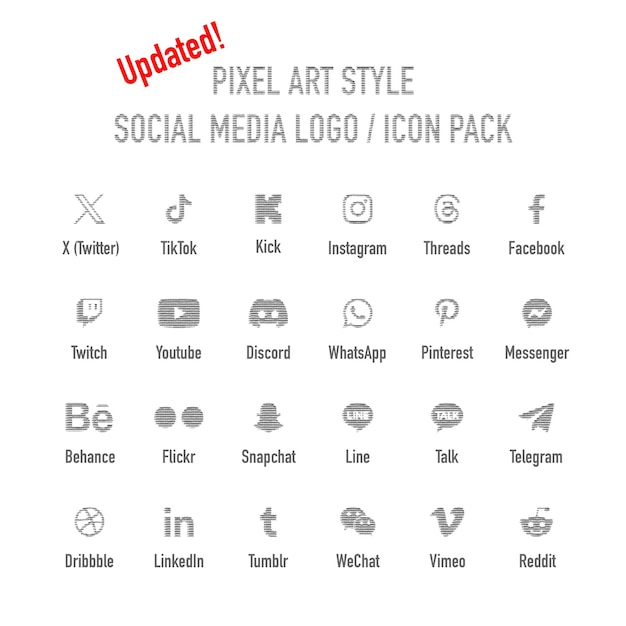 Social media icon pack pixel art style new social media logos and symbols 2025