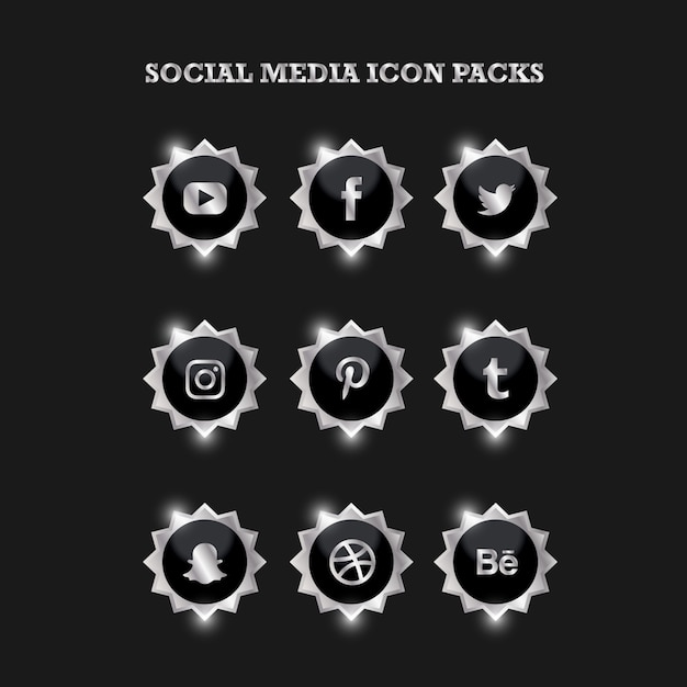 Vector social media icon packs silver