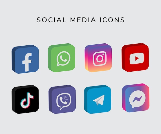 Social media icon set 3d social media icons