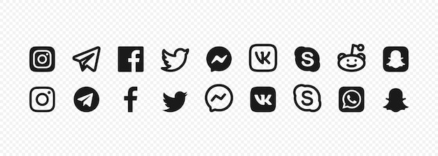 Vettore social media icon set instagram telegram icone facebook e twitter in colore nero logo