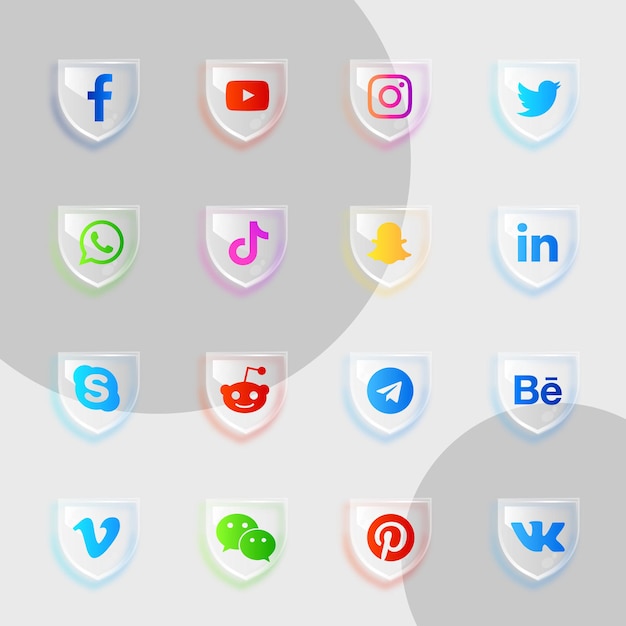 Social media iconen glas collectie pack