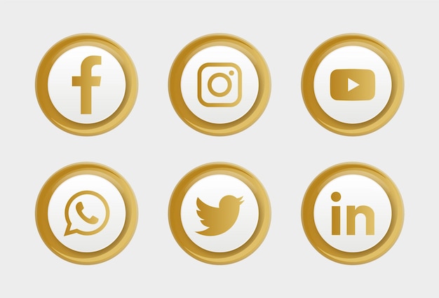 Social media iconen logo's in gouden cirkel knop netwerken logo meta facebook instagram youtube icon