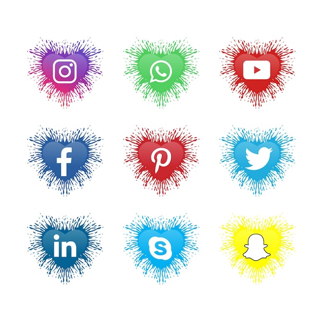 Social media iconen social media logo collectie met liefdesvorm