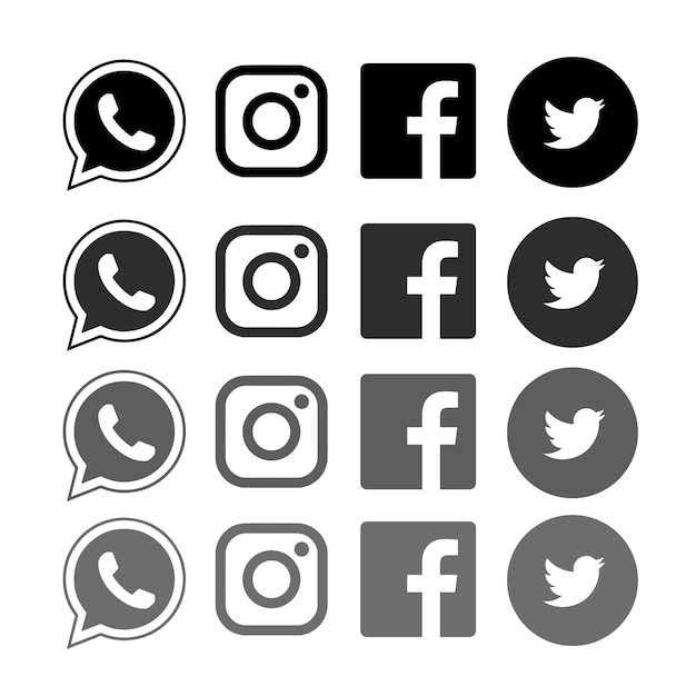 Icone dei social media in tonalità scure di grigio