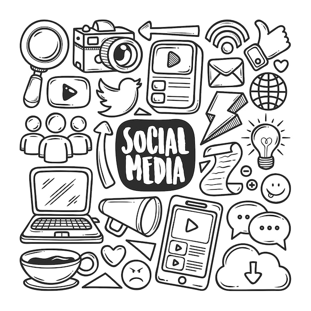 Vector social media icons hand drawn doodle coloring