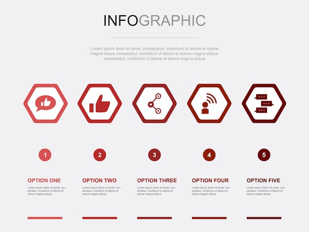 소셜 미디어 아이콘 인포그래픽 디자인 템플릿 5가지 옵션이 있는 크리에이티브 컨셉