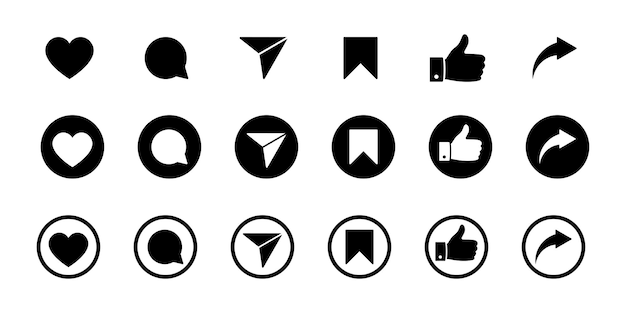 Social media icons like comment share and save Set with social media signs Vector collection