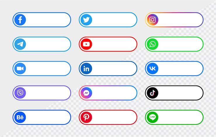 Vector social media icons logos button or network platform label banners facebook instagram youtube icon